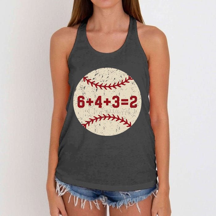 6+4+3=2 Baseball Double Play Retro Funny Baseball Player Women's Knotted Racerback Tank