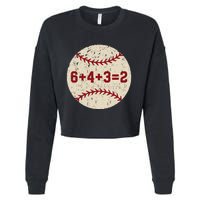 6+4+3=2 Baseball Double Play Retro Funny Baseball Player Cropped Pullover Crew