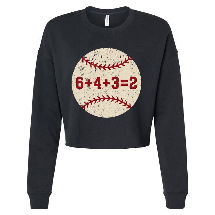 6+4+3=2 Baseball Double Play Retro Funny Baseball Player Cropped Pullover Crew