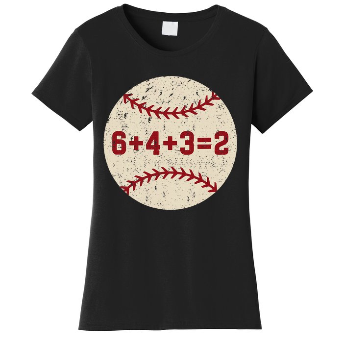 6+4+3=2 Baseball Double Play Retro Funny Baseball Player Women's T-Shirt