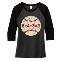 6+4+3=2 Baseball Double Play Retro Funny Baseball Player Women's Tri-Blend 3/4-Sleeve Raglan Shirt