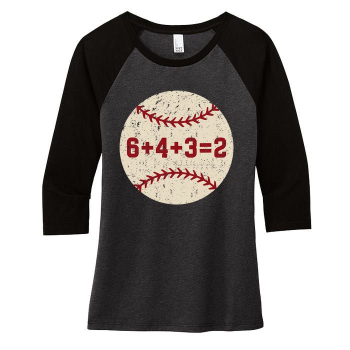 6+4+3=2 Baseball Double Play Retro Funny Baseball Player Women's Tri-Blend 3/4-Sleeve Raglan Shirt