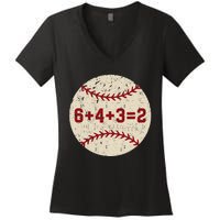 6+4+3=2 Baseball Double Play Retro Funny Baseball Player Women's V-Neck T-Shirt