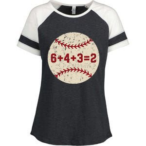 6+4+3=2 Baseball Double Play Retro Funny Baseball Player Enza Ladies Jersey Colorblock Tee