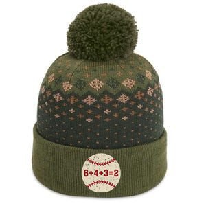 6+4+3=2 Baseball Double Play Retro Funny Baseball Player The Baniff Cuffed Pom Beanie