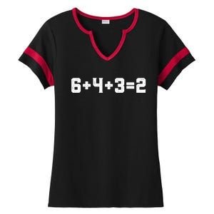 6432 Baseball Double Play Funny Baseball 6 4 3 2 Ladies Halftime Notch Neck Tee