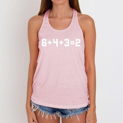 6432 Baseball Double Play Funny Baseball 6 4 3 2 Women's Knotted Racerback Tank