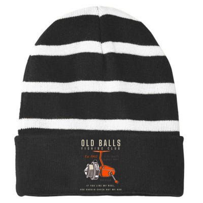 60th Birthday Fishing Pun Over The Hill 60 Striped Beanie with Solid Band