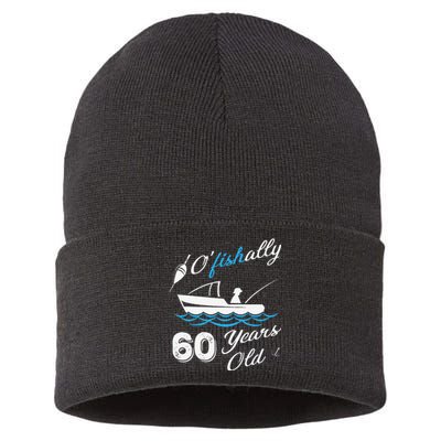 60th Birthday Fishing Boat 60 Years Old Fisherman Sustainable Knit Beanie