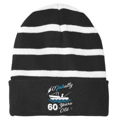 60th Birthday Fishing Boat 60 Years Old Fisherman Striped Beanie with Solid Band