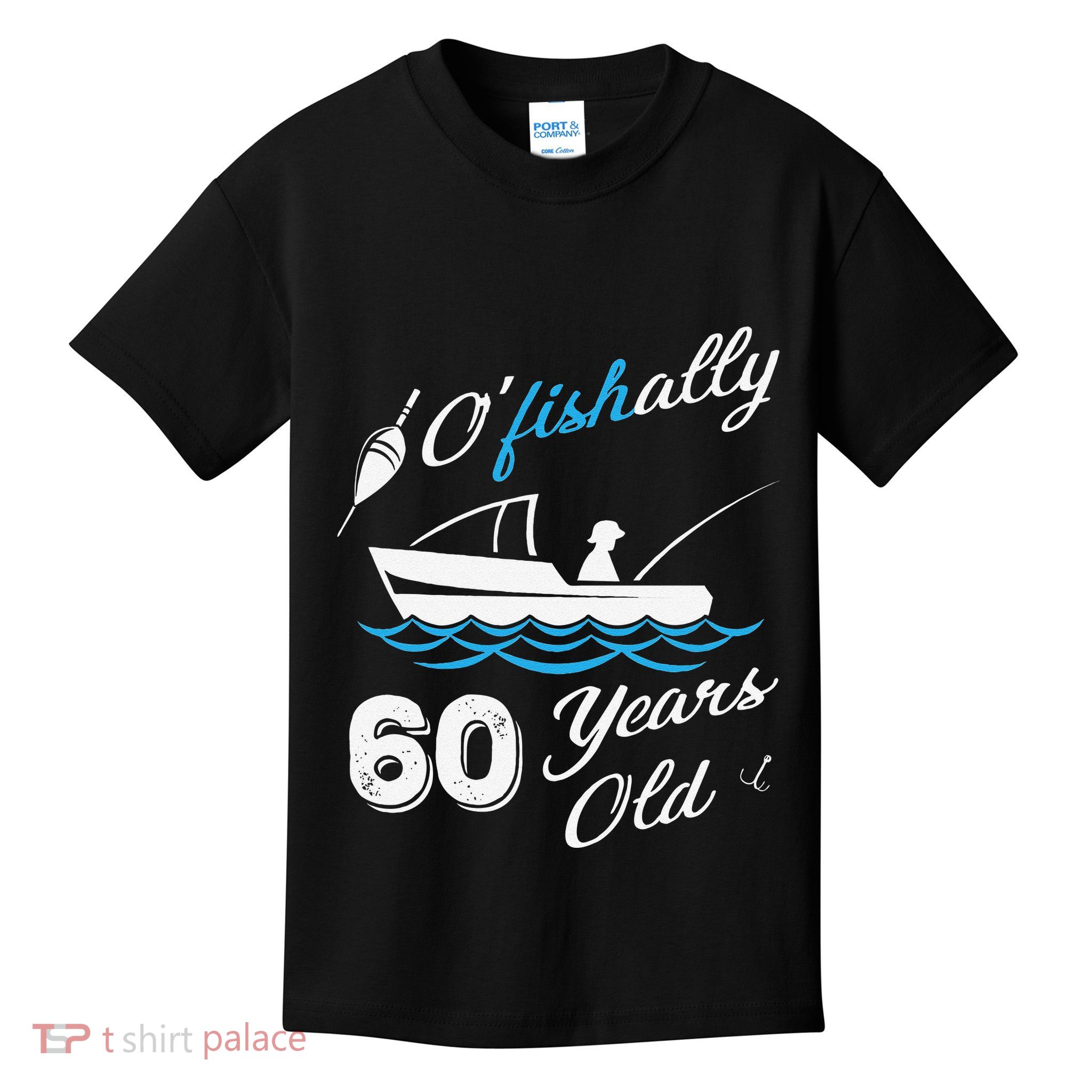60th Birthday Fishing Boat 60 Years Old Fisherman Kids T-Shirt