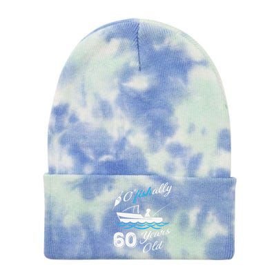 60th Birthday Fishing Boat 60 Years Old Fisherman Tie Dye 12in Knit Beanie