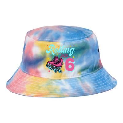 6th Birthday For Girl Roller Skates Rolling Into 6 Tie Dye Newport Bucket Hat