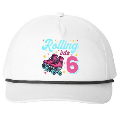 6th Birthday For Girl Roller Skates Rolling Into 6 Snapback Five-Panel Rope Hat