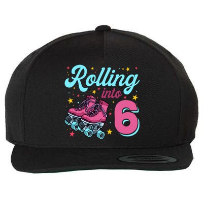 6th Birthday For Girl Roller Skates Rolling Into 6 Wool Snapback Cap