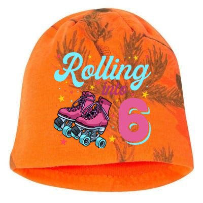 6th Birthday For Girl Roller Skates Rolling Into 6 Kati - Camo Knit Beanie