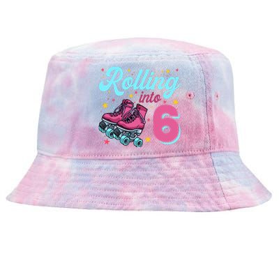 6th Birthday For Girl Roller Skates Rolling Into 6 Tie-Dyed Bucket Hat