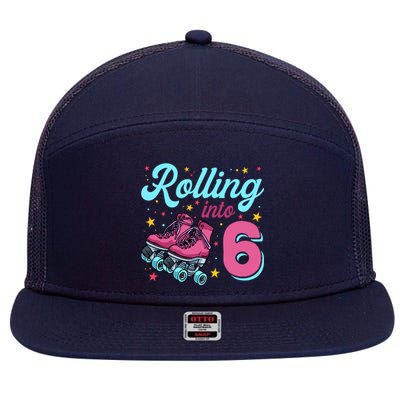 6th Birthday For Girl Roller Skates Rolling Into 6 7 Panel Mesh Trucker Snapback Hat