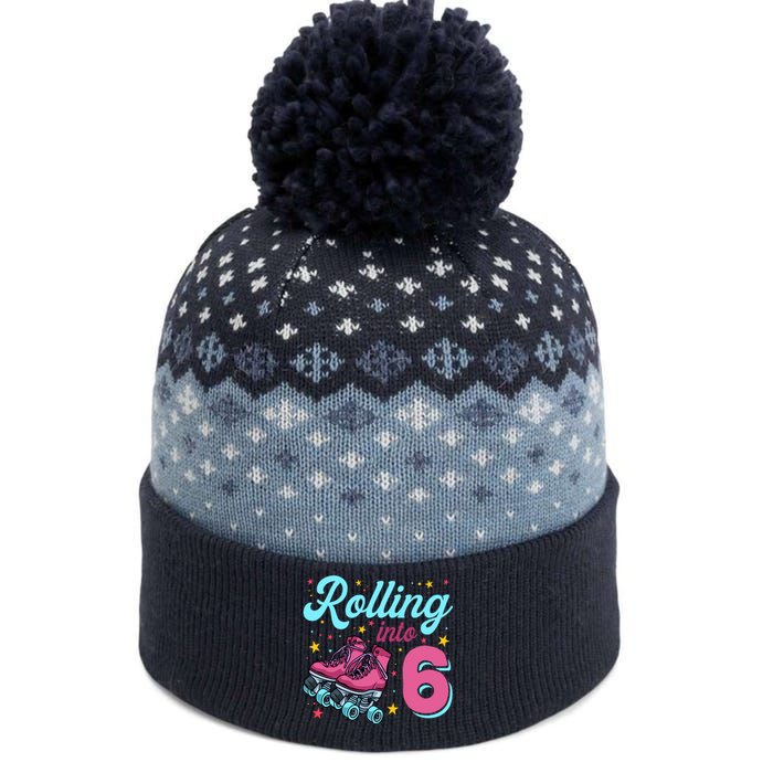 6th Birthday For Girl Roller Skates Rolling Into 6 The Baniff Cuffed Pom Beanie