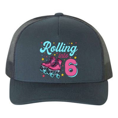 6th Birthday For Girl Roller Skates Rolling Into 6 Yupoong Adult 5-Panel Trucker Hat