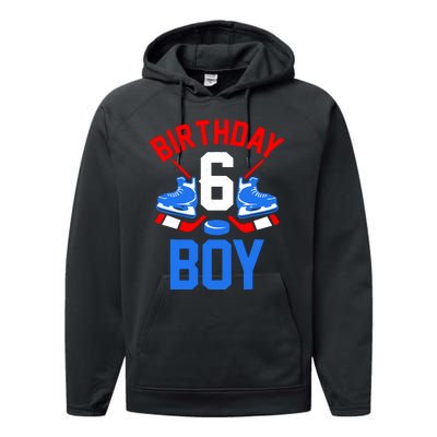 6th Birthday For Girl Boy 6 Yrs Old Ice Hockey Fan Performance Fleece Hoodie