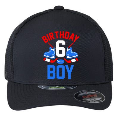 6th Birthday For Girl Boy 6 Yrs Old Ice Hockey Fan Flexfit Unipanel Trucker Cap