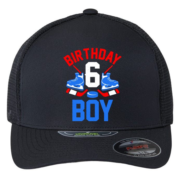 6th Birthday For Girl Boy 6 Yrs Old Ice Hockey Fan Flexfit Unipanel Trucker Cap