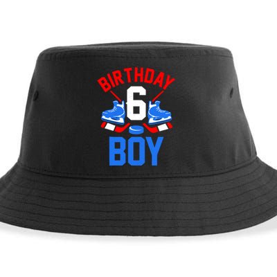 6th Birthday For Girl Boy 6 Yrs Old Ice Hockey Fan Sustainable Bucket Hat