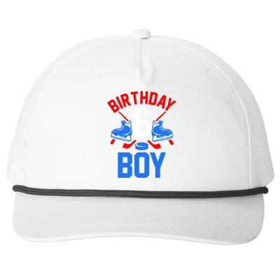 6th Birthday For Girl Boy 6 Yrs Old Ice Hockey Fan Snapback Five-Panel Rope Hat