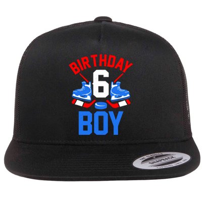 6th Birthday For Girl Boy 6 Yrs Old Ice Hockey Fan Flat Bill Trucker Hat