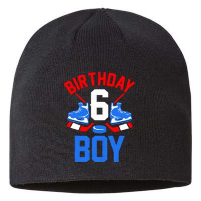 6th Birthday For Girl Boy 6 Yrs Old Ice Hockey Fan Sustainable Beanie