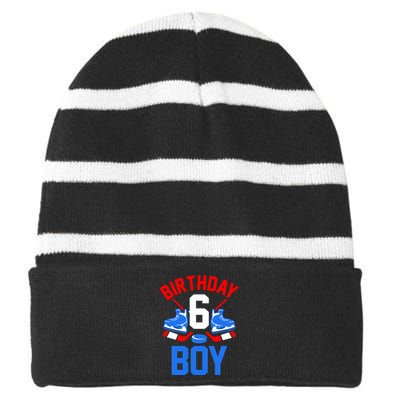 6th Birthday For Girl Boy 6 Yrs Old Ice Hockey Fan Striped Beanie with Solid Band