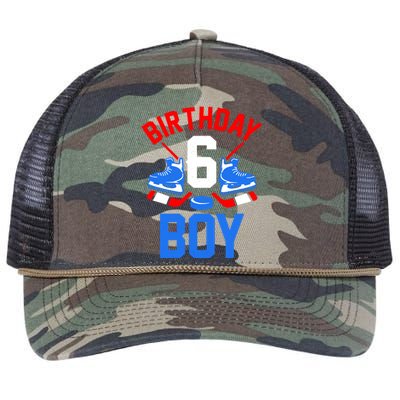 6th Birthday For Girl Boy 6 Yrs Old Ice Hockey Fan Retro Rope Trucker Hat Cap