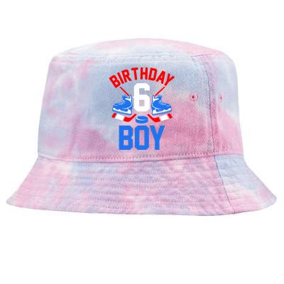 6th Birthday For Girl Boy 6 Yrs Old Ice Hockey Fan Tie-Dyed Bucket Hat