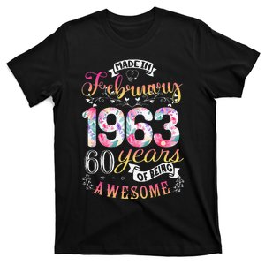 60th Birthday Flowers Gift For Women Born In February 1963 T-Shirt