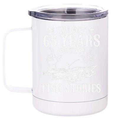 65th Birthday Fisherman Funny Bass Fishing Gift Idea 12 oz Stainless Steel Tumbler Cup