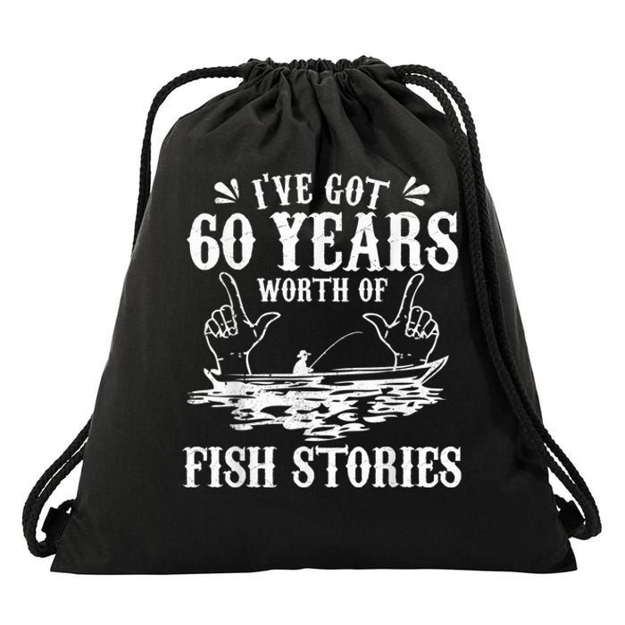 60th Birthday Fisherman  Funny Bass Fishing Gift Idea Drawstring Bag