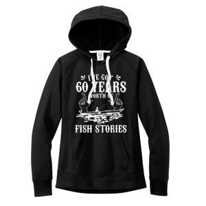 60th Birthday Fisherman  Funny Bass Fishing Gift Idea Women's Fleece Hoodie