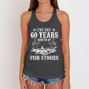 60th Birthday Fisherman  Funny Bass Fishing Gift Idea Women's Knotted Racerback Tank