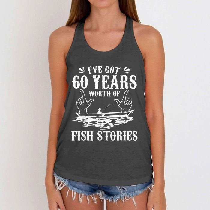 60th Birthday Fisherman  Funny Bass Fishing Gift Idea Women's Knotted Racerback Tank