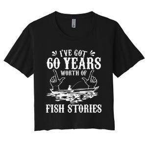 60th Birthday Fisherman  Funny Bass Fishing Gift Idea Women's Crop Top Tee