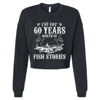 60th Birthday Fisherman  Funny Bass Fishing Gift Idea Cropped Pullover Crew