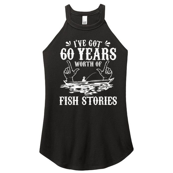 60th Birthday Fisherman  Funny Bass Fishing Gift Idea Women's Perfect Tri Rocker Tank