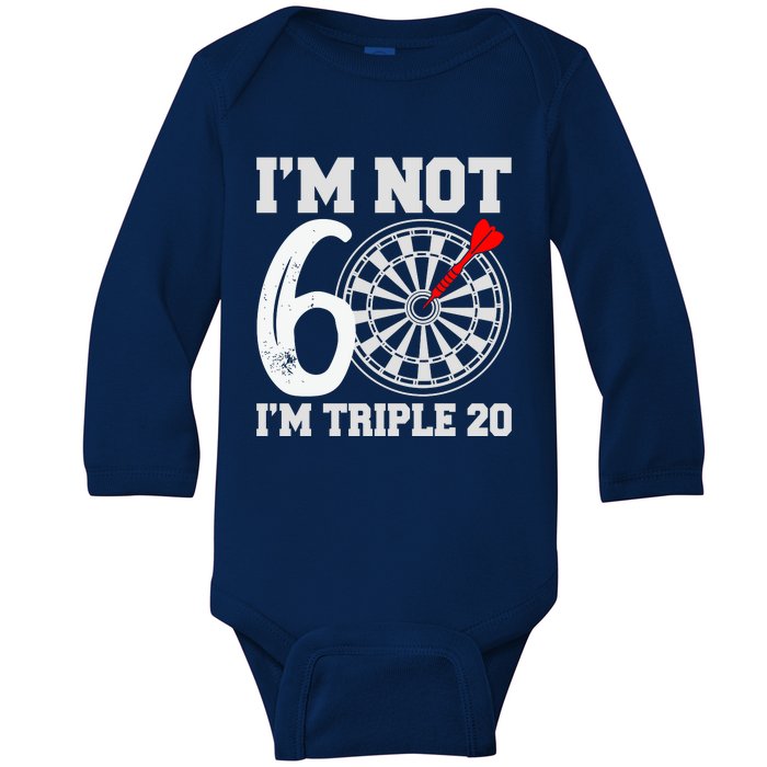 60th Birthday Funny Triple 20 Darts Baby Long Sleeve Bodysuit