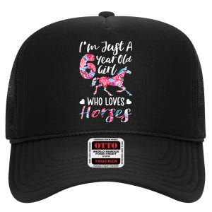 6th birthday for horse lover Just A 6 years old High Crown Mesh Back Trucker Hat