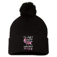 6th birthday for horse lover Just A 6 years old Pom Pom 12in Knit Beanie