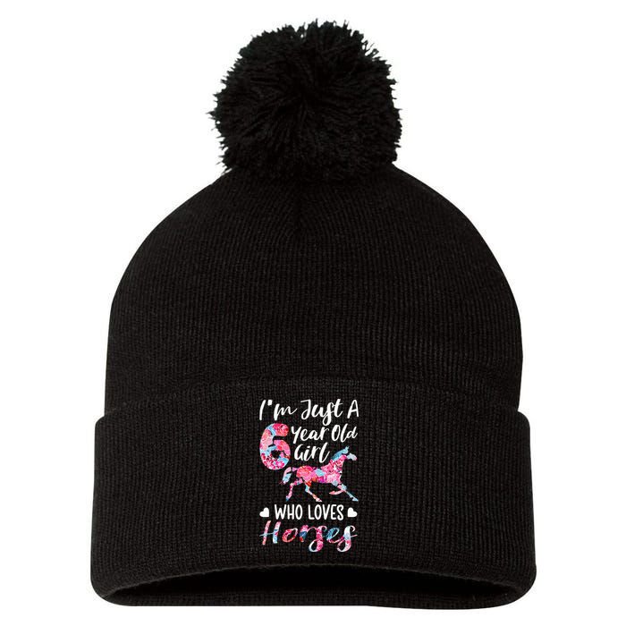 6th birthday for horse lover Just A 6 years old Pom Pom 12in Knit Beanie