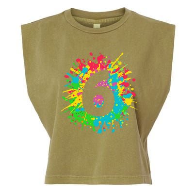 6th Birthday For, Number 6 In Paint Splashes Garment-Dyed Women's Muscle Tee