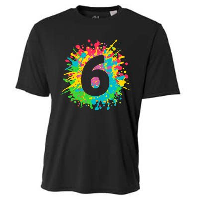 6th Birthday for girl, boy. 6, paint splashes tee. Cooling Performance Crew T-Shirt