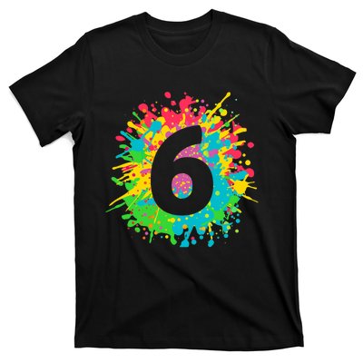 6th Birthday for girl, boy. 6, paint splashes tee. T-Shirt